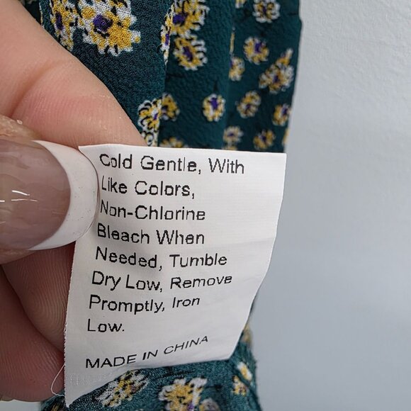 Womens L Green Yellow Floral Print Midi Dress w/Sweetheart Neckline &‎ Tie Back - Picture 11 of 13